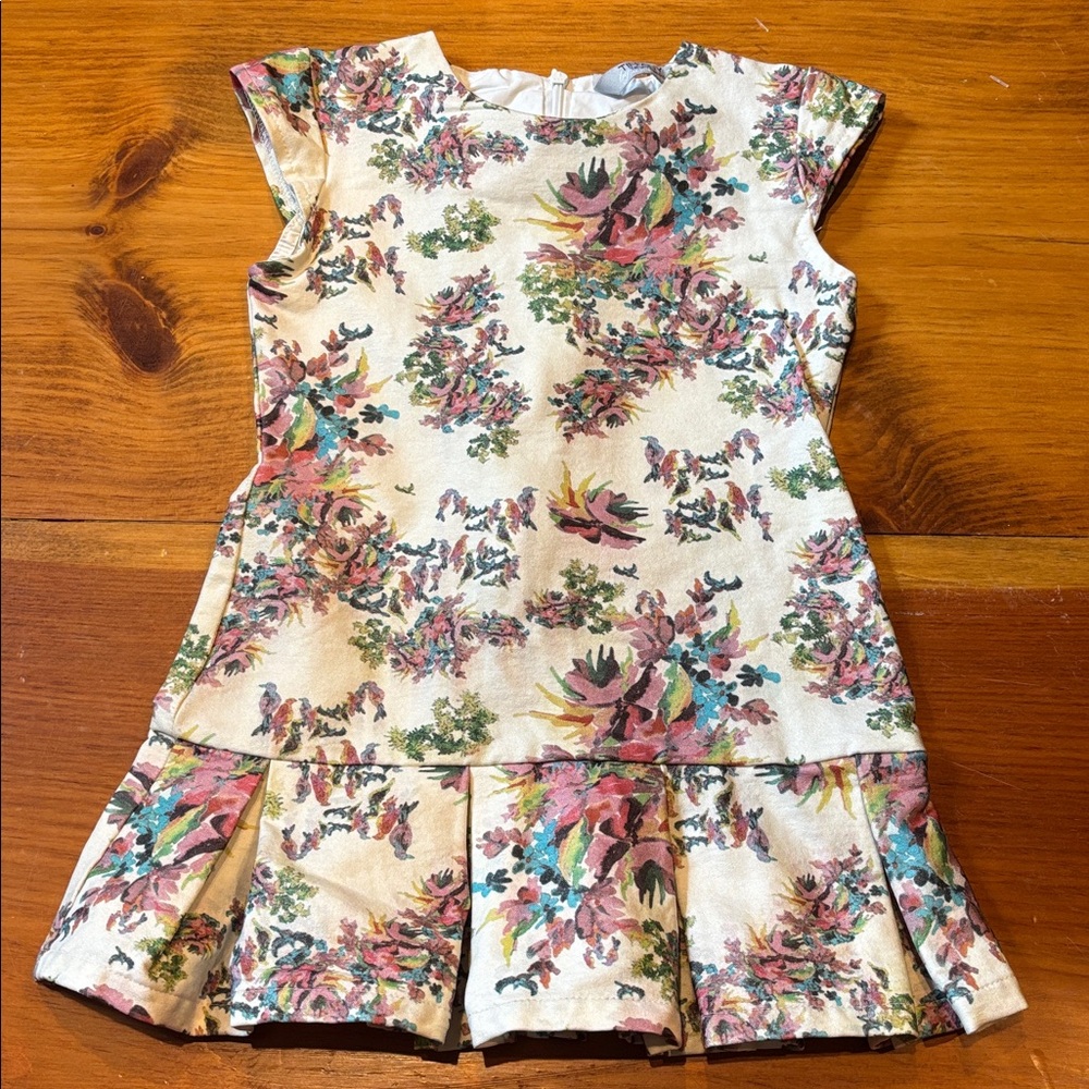 TIFFANY ALISON 3T Floral & Fauna Bird Printed Waxed Drop Waist Dress